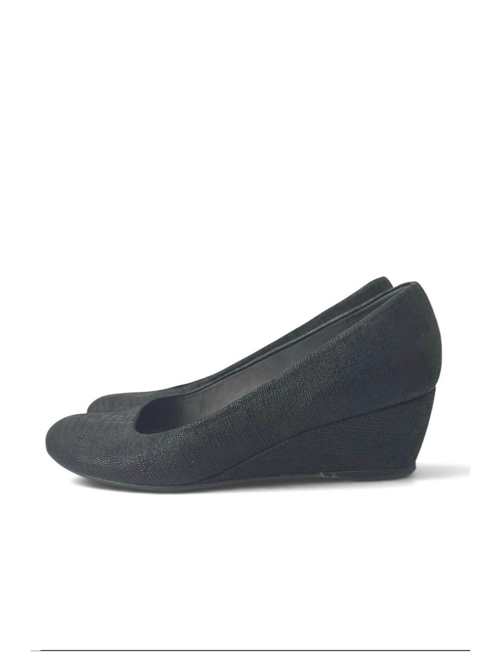 Stuart Weitzman Women’s Black Leather Textured Wedge Pumps Heels Shoes Size  8 M